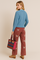 POL Clothing Butterfly Embroidered Wide-Leg Pants-Pants-POL Clothing-Stuffology - Where Vintage Meets Modern, A Boutique for Real Women in Crosbyton, TX