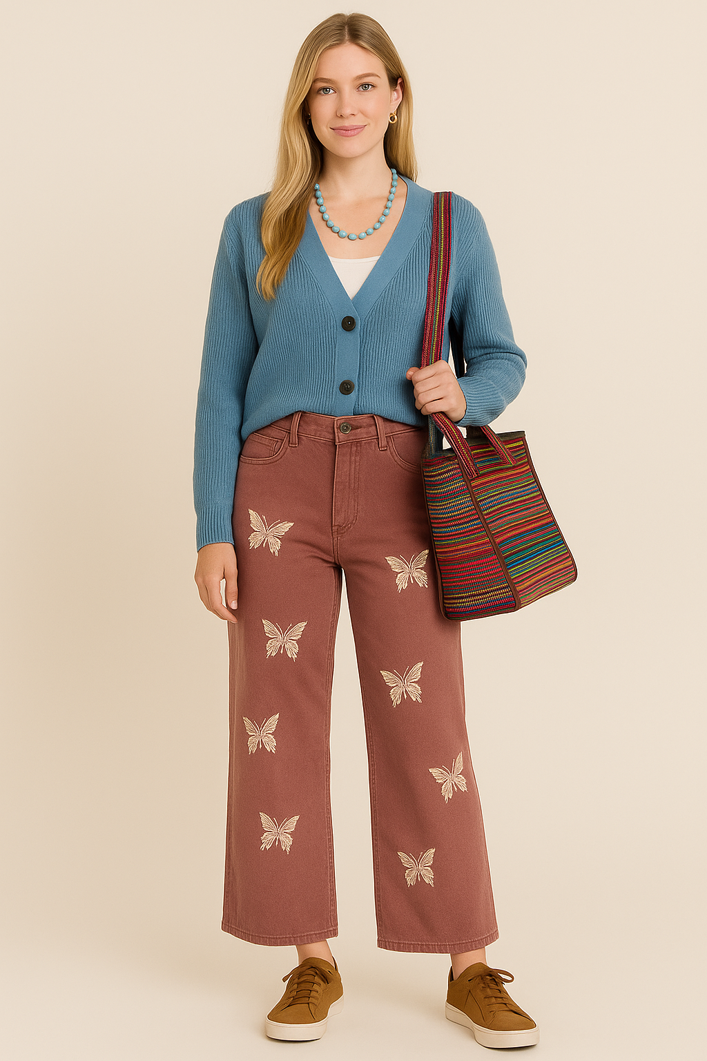 POL Clothing Butterfly Embroidered Wide-Leg Pants-Pants-POL Clothing-Stuffology - Where Vintage Meets Modern, A Boutique for Real Women in Crosbyton, TX