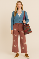 POL Clothing Butterfly Embroidered Wide-Leg Pants-Pants-POL Clothing-Stuffology - Where Vintage Meets Modern, A Boutique for Real Women in Crosbyton, TX