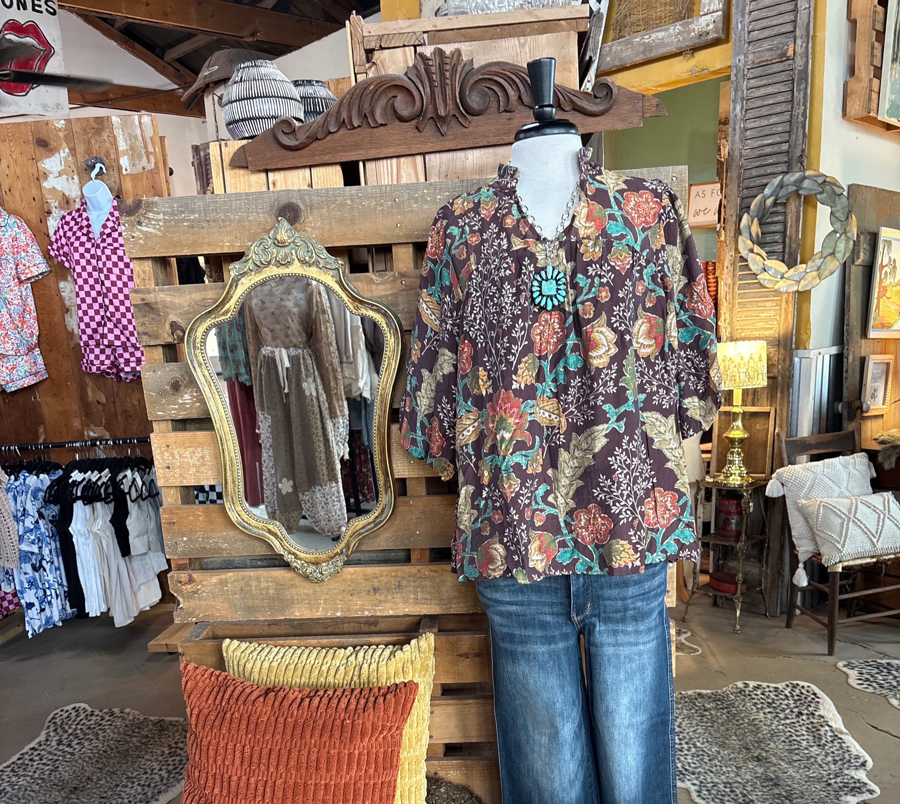 Floral Print Ruffled V-Neck Top-Top-Umgee-Stuffology - Where Vintage Meets Modern, A Boutique for Real Women in Crosbyton, TX