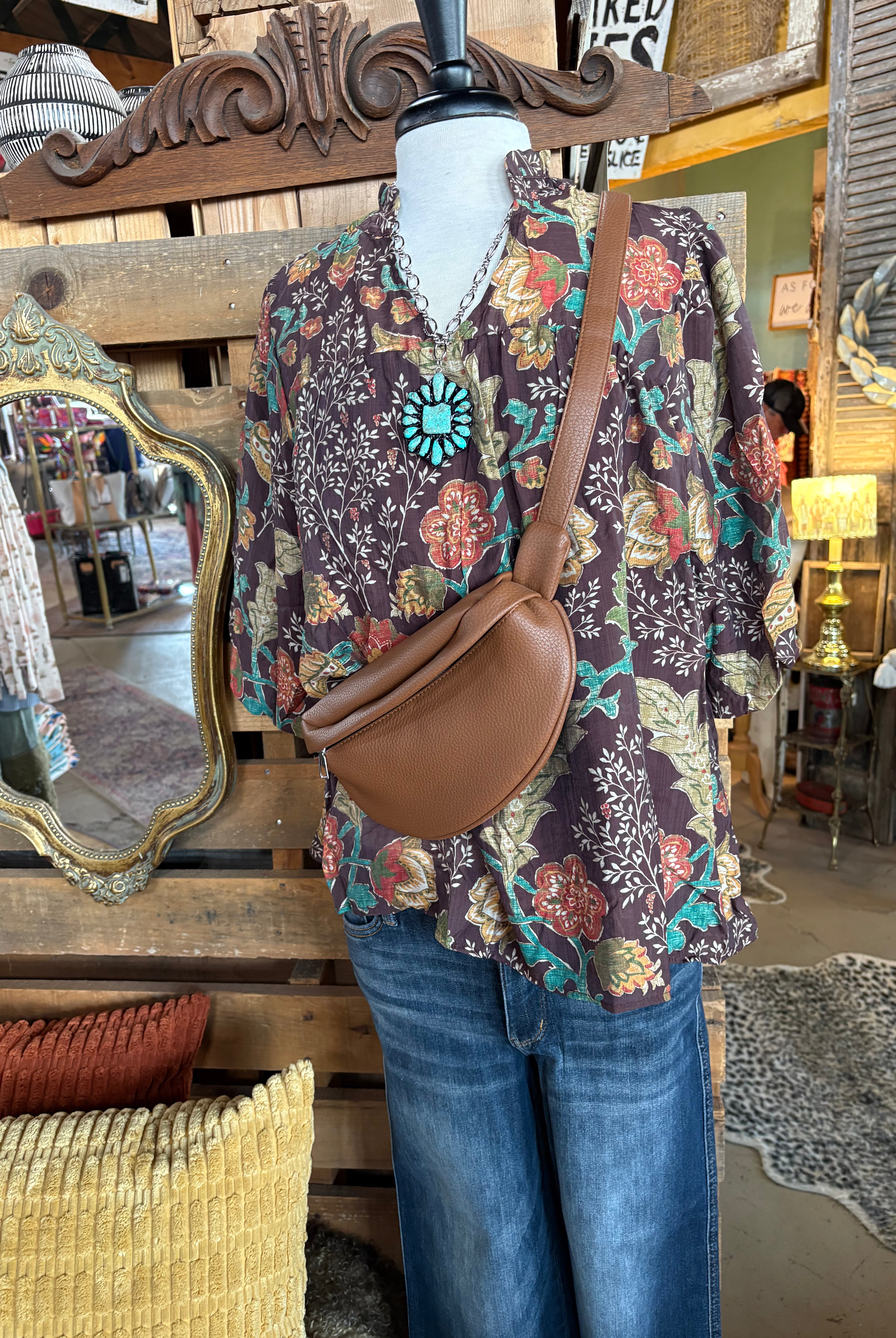 Floral Print Ruffled V-Neck Top-Top-Umgee-Stuffology - Where Vintage Meets Modern, A Boutique for Real Women in Crosbyton, TX