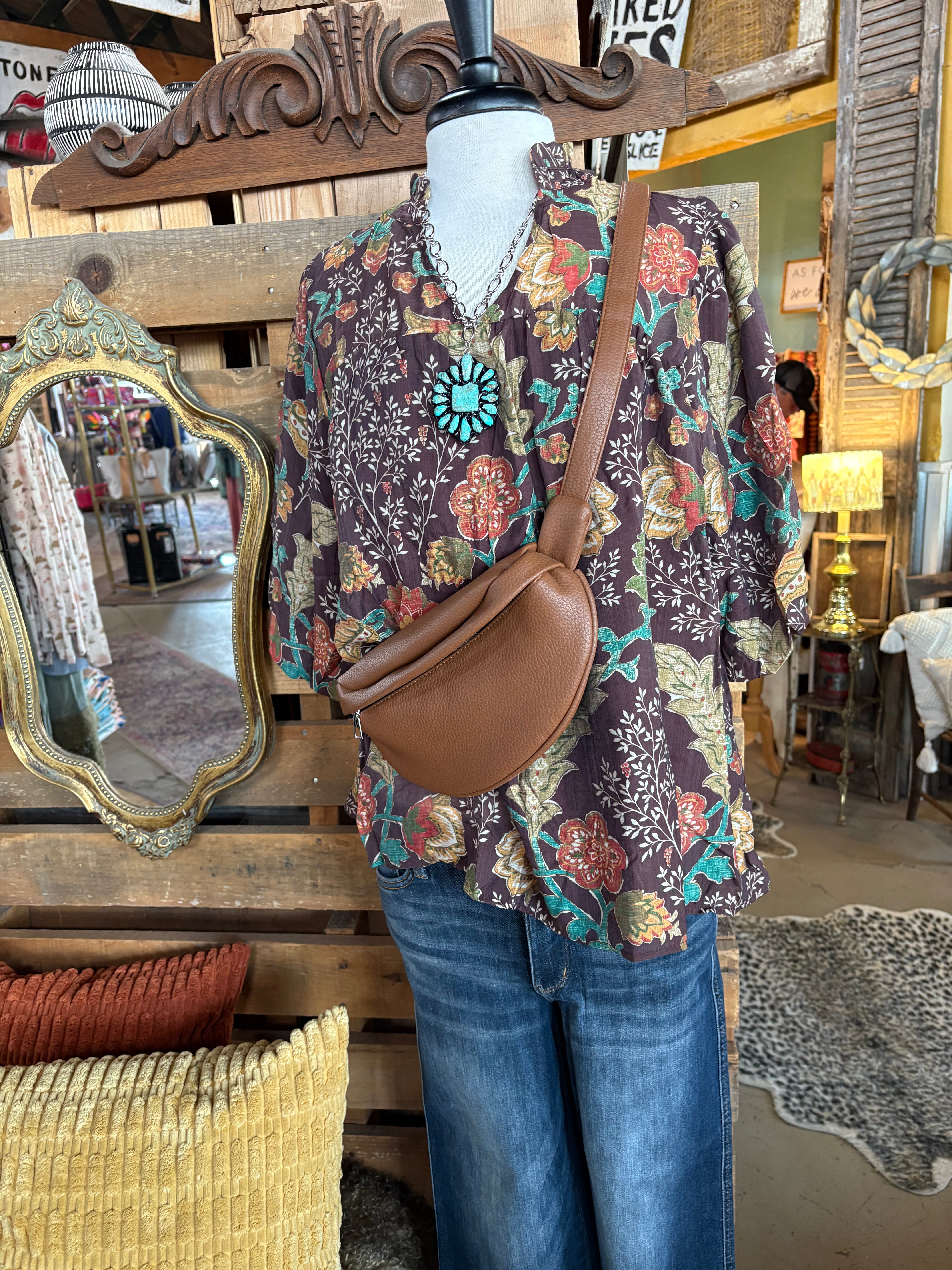 Floral Print Ruffled V-Neck Top-Top-Umgee-Stuffology - Where Vintage Meets Modern, A Boutique for Real Women in Crosbyton, TX