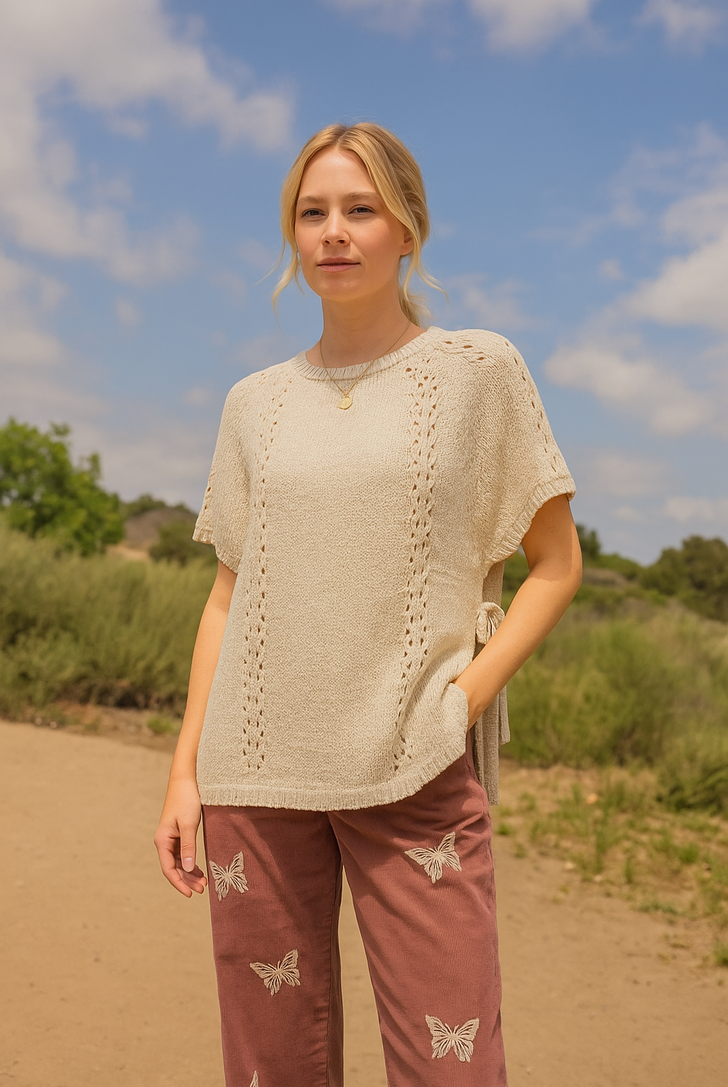 Natural Knit Side-Tie Sweater-Sweaters-Easel-Stuffology - Where Vintage Meets Modern, A Boutique for Real Women in Crosbyton, TX