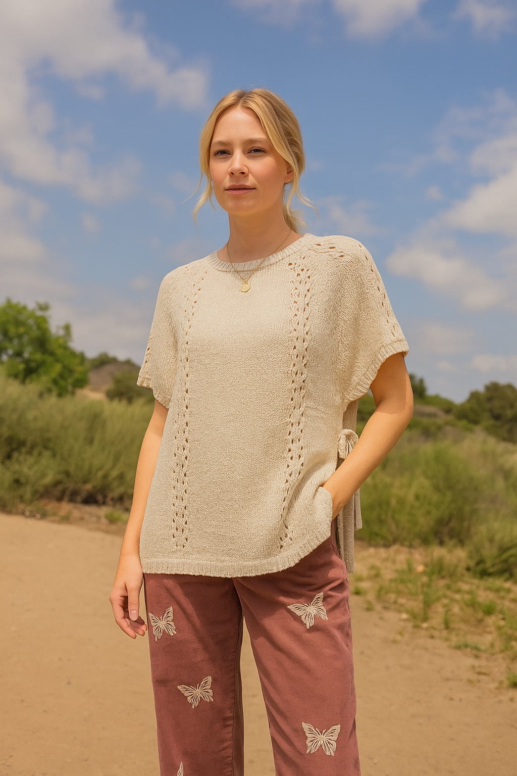 Natural Knit Side-Tie Sweater-Sweaters-Easel-Stuffology - Where Vintage Meets Modern, A Boutique for Real Women in Crosbyton, TX