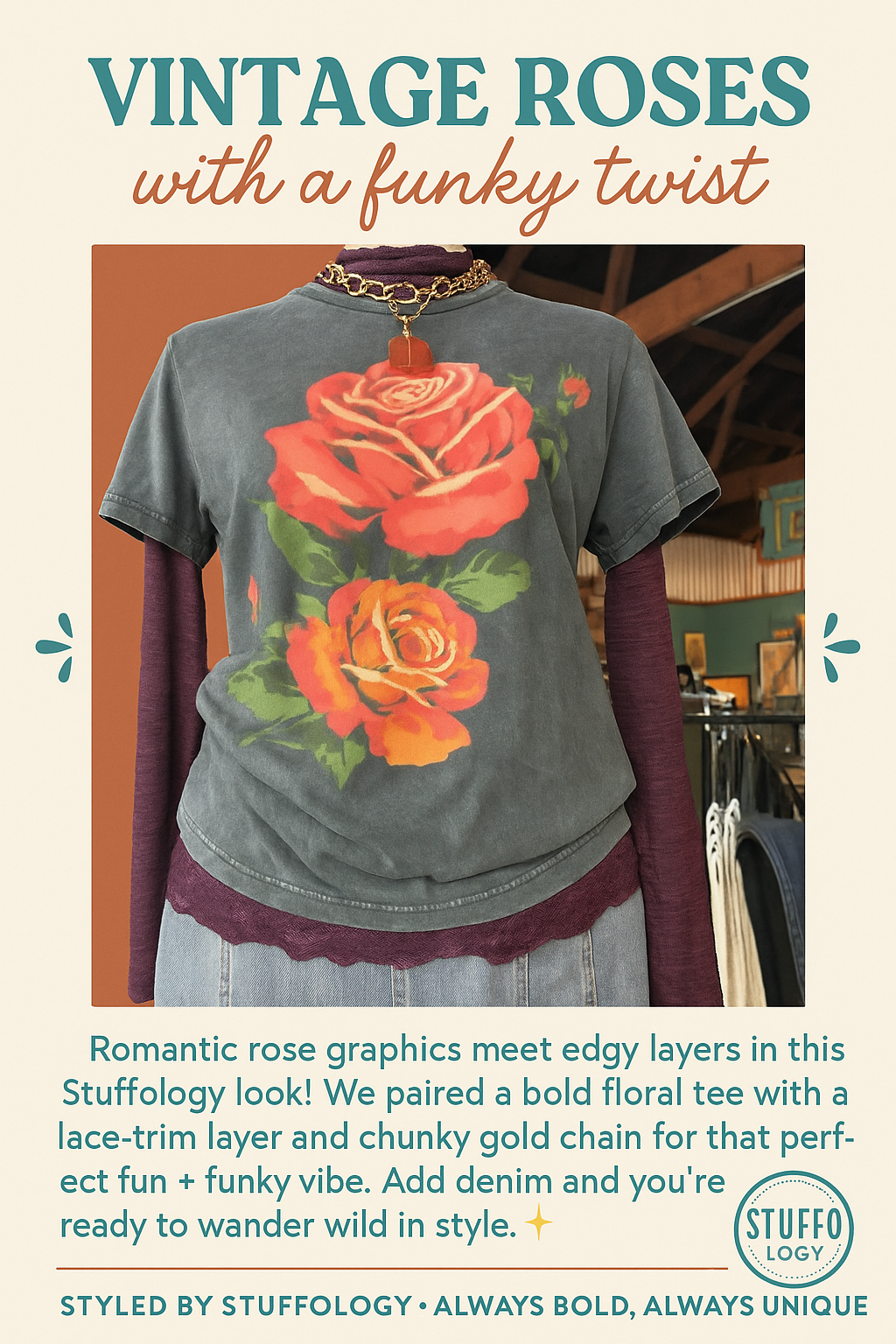 Roses Painting Graphic Top-Lotus Fashion Collection-Stuffology - Where Vintage Meets Modern, A Boutique for Real Women in Crosbyton, TX