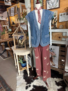 Embroidered Denim Hem Quilted Vest-Denim Vest-Easel-Stuffology - Where Vintage Meets Modern, A Boutique for Real Women in Crosbyton, TX
