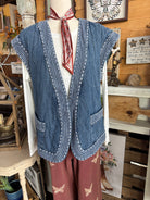 Embroidered Denim Hem Quilted Vest-Denim Vest-Easel-Stuffology - Where Vintage Meets Modern, A Boutique for Real Women in Crosbyton, TX