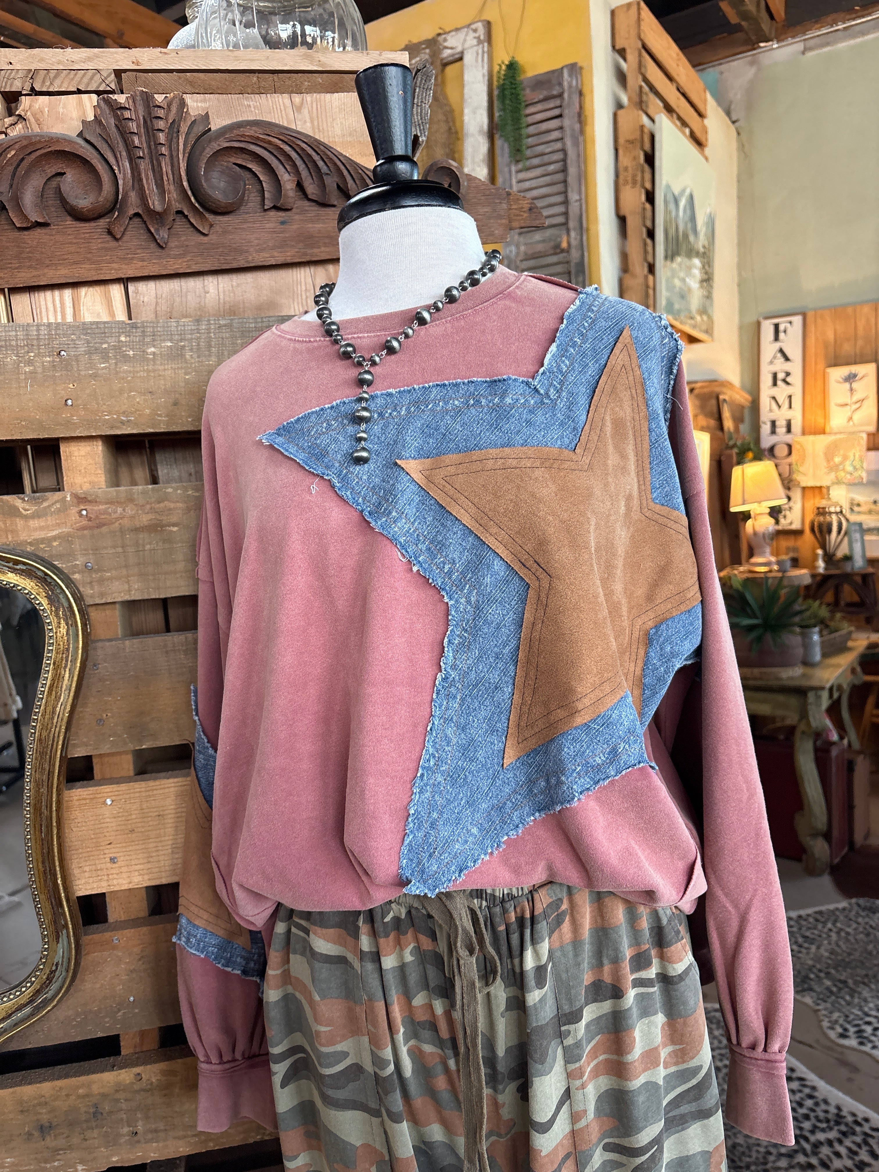 Long Sleeve Star Patch Front Top-Top-Easel-Stuffology - Where Vintage Meets Modern, A Boutique for Real Women in Crosbyton, TX