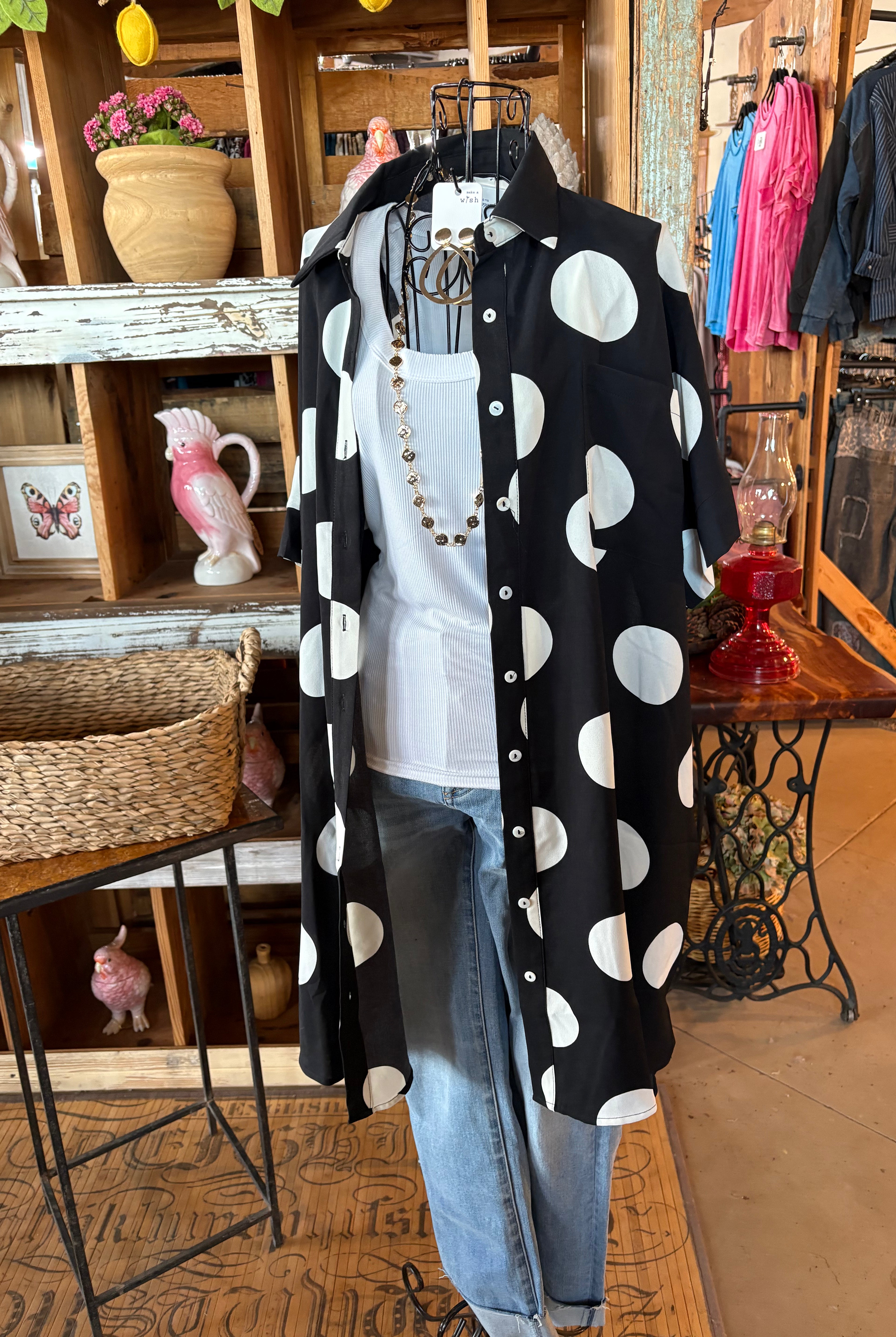 Short Sleeve Polka Dot Button-Down Dress-Dresses-Oddi-Stuffology - Where Vintage Meets Modern, A Boutique for Real Women in Crosbyton, TX