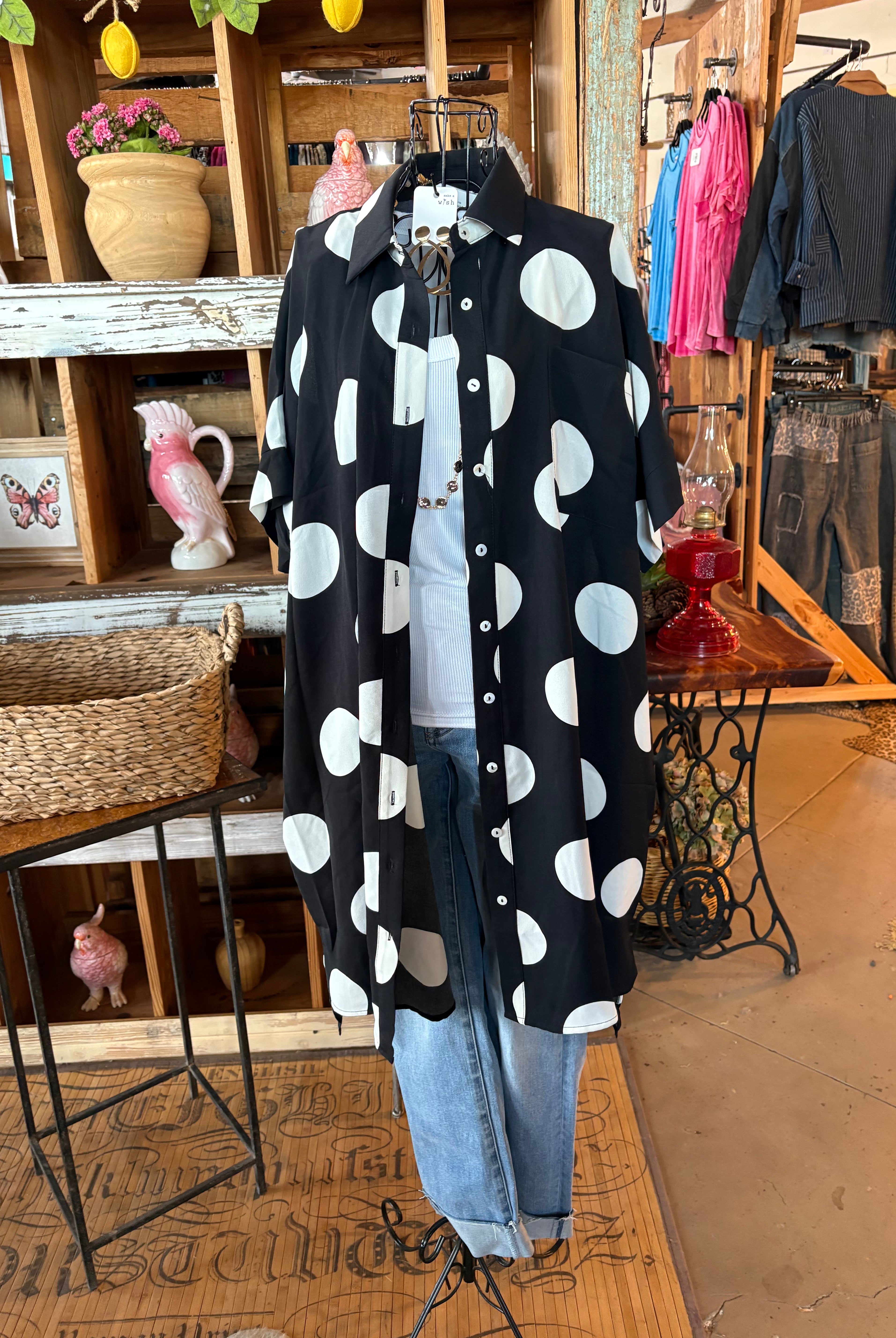 Short Sleeve Polka Dot Button-Down Dress-Dresses-Oddi-Stuffology - Where Vintage Meets Modern, A Boutique for Real Women in Crosbyton, TX