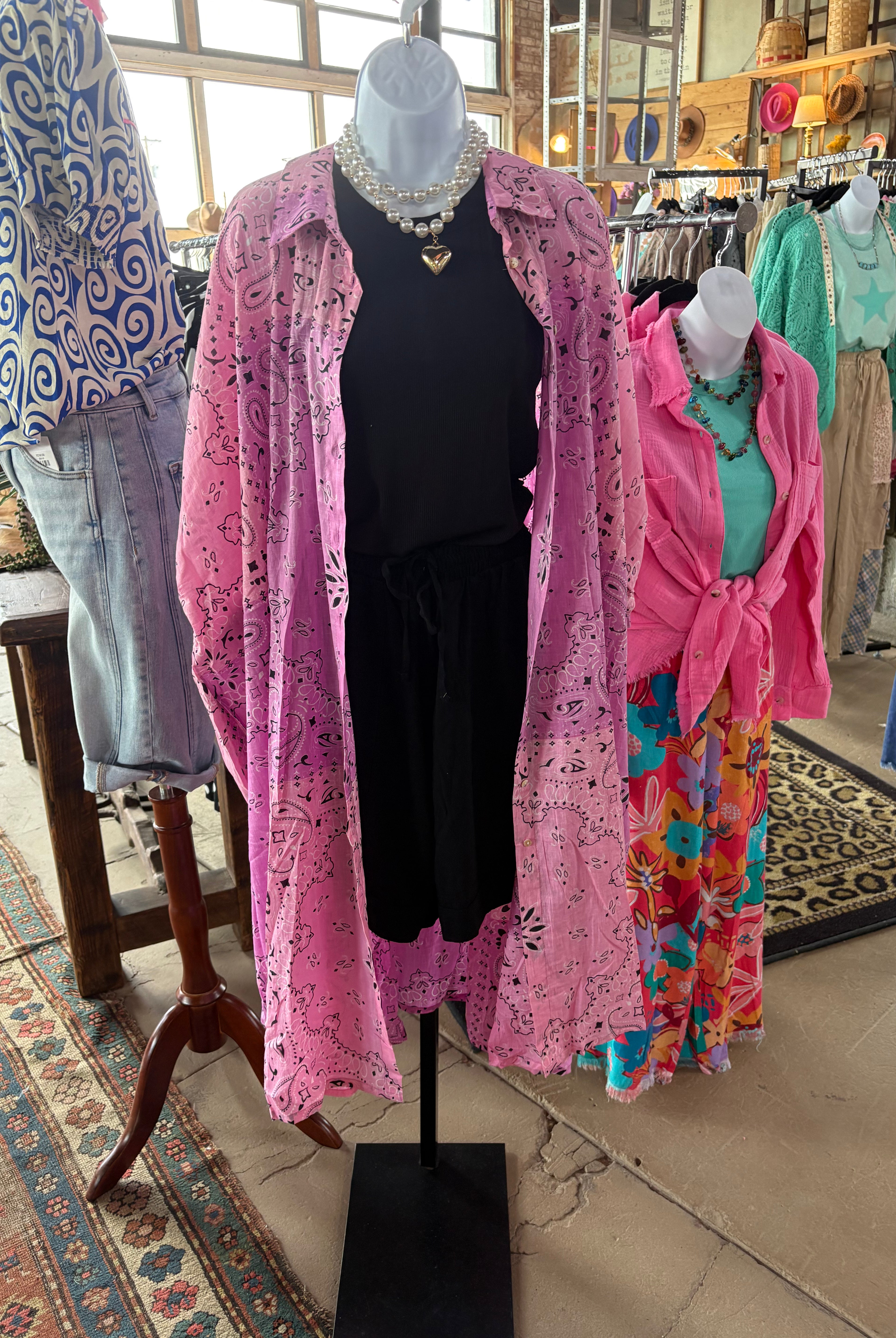 Pink Floral Printed Button Down Dress - Jacket-Dresses-Pol Clothing-Stuffology - Where Vintage Meets Modern, A Boutique for Real Women in Crosbyton, TX