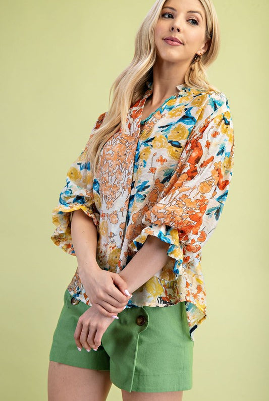 Floral Printed Button Down Top-Blouse-Gigio-Stuffology - Where Vintage Meets Modern, A Boutique for Real Women in Crosbyton, TX