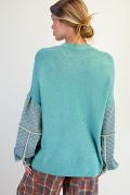 Lucky Letter Knit Sweater with Denim Sleeves-Sweaters-Easel-Stuffology - Where Vintage Meets Modern, A Boutique for Real Women in Crosbyton, TX