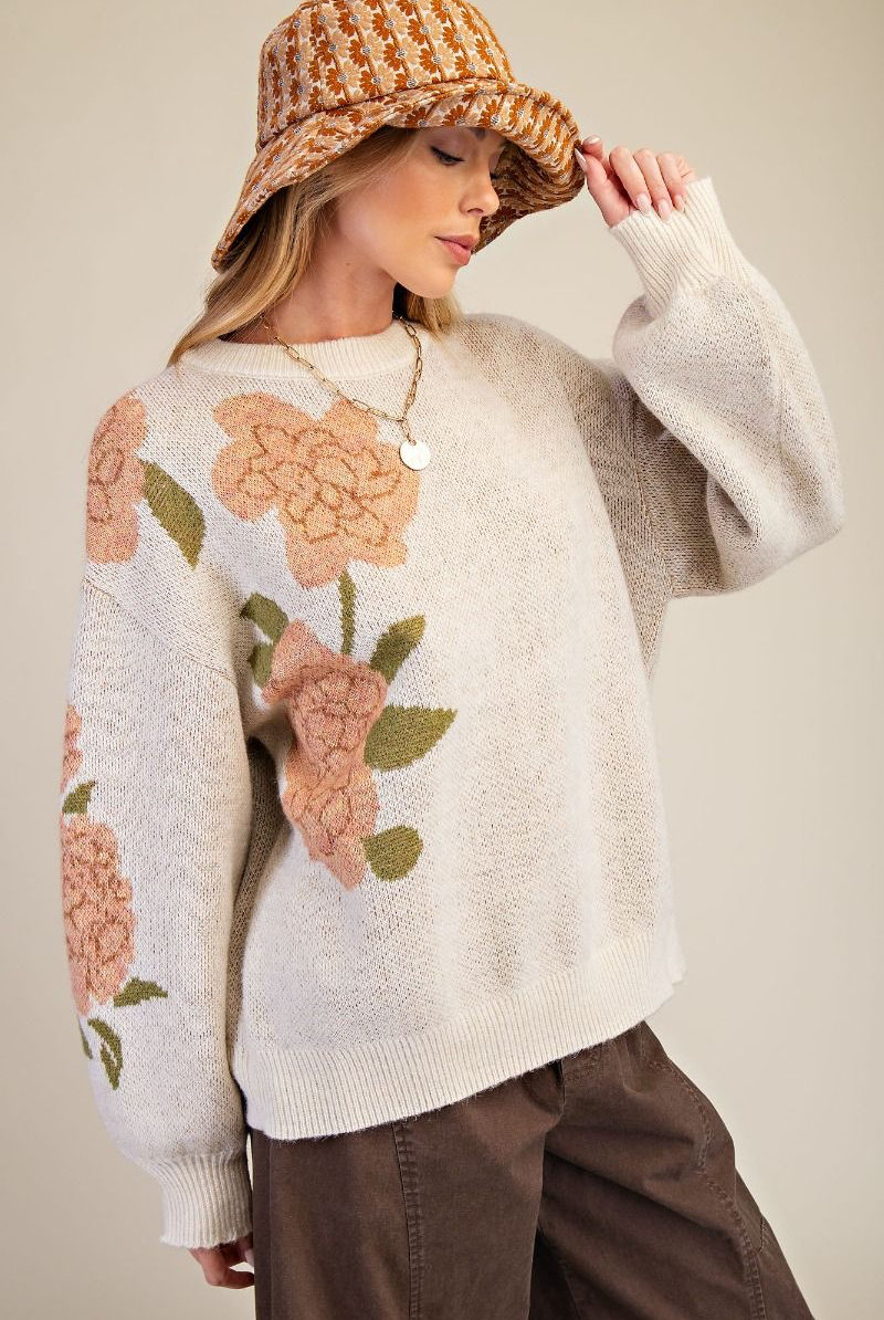 Floral Whisper Knit Sweater-Sweaters-Easel-Stuffology - Where Vintage Meets Modern, A Boutique for Real Women in Crosbyton, TX
