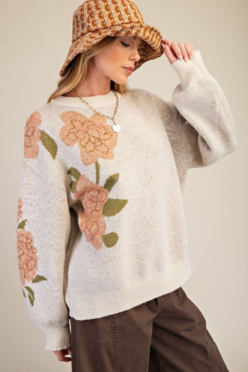 Floral Whisper Knit Sweater-Sweaters-Easel-Stuffology - Where Vintage Meets Modern, A Boutique for Real Women in Crosbyton, TX