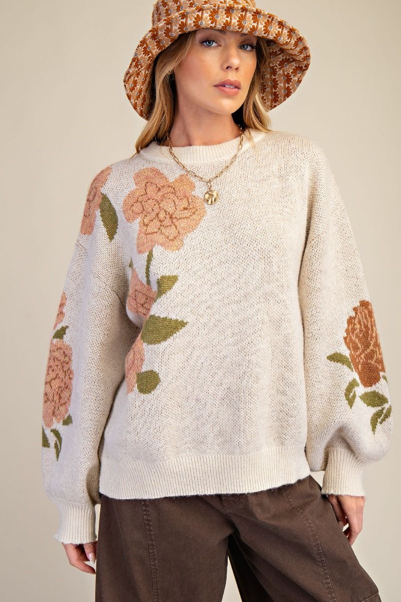 Floral Whisper Knit Sweater-Sweaters-Easel-Stuffology - Where Vintage Meets Modern, A Boutique for Real Women in Crosbyton, TX