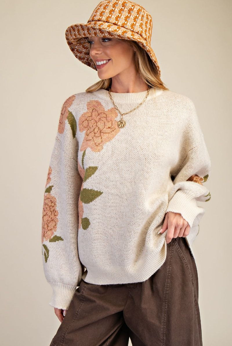 Floral Whisper Knit Sweater-Sweaters-Easel-Stuffology - Where Vintage Meets Modern, A Boutique for Real Women in Crosbyton, TX