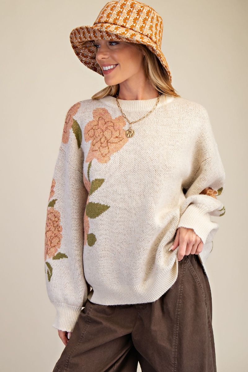 Floral Whisper Knit Sweater-Sweaters-Easel-Stuffology - Where Vintage Meets Modern, A Boutique for Real Women in Crosbyton, TX