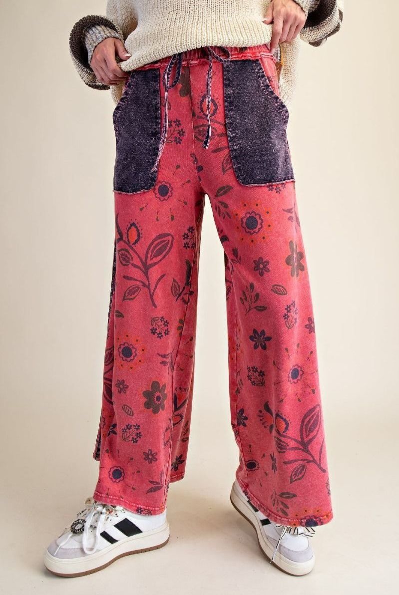 Easel Boho Red Patch Pocket Wide Leg Pants-Pants-Easel-Stuffology - Where Vintage Meets Modern, A Boutique for Real Women in Crosbyton, TX