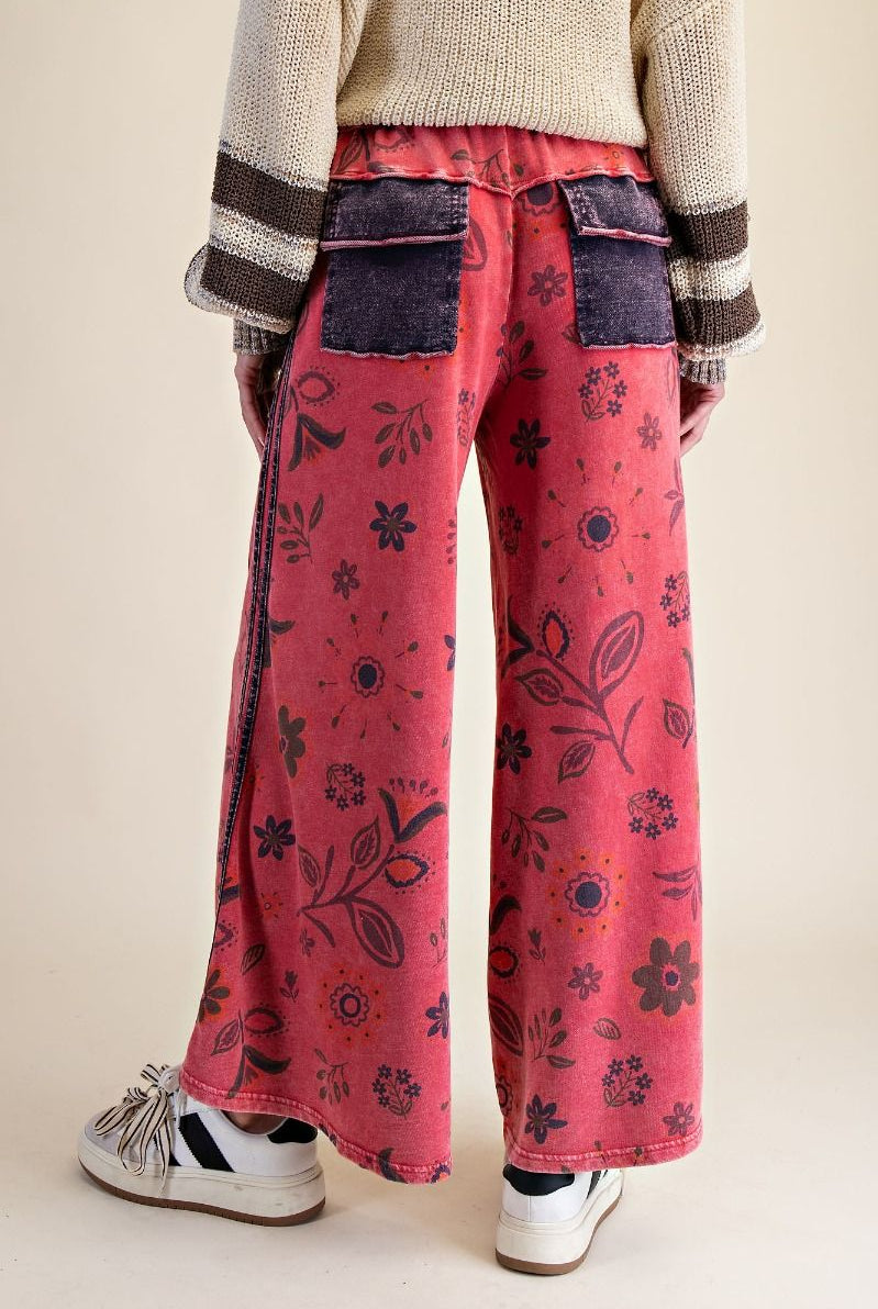 Easel Boho Red Patch Pocket Wide Leg Pants-Pants-Easel-Stuffology - Where Vintage Meets Modern, A Boutique for Real Women in Crosbyton, TX