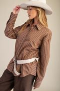 Brown Stripe Oversized Button Down Shirt-TOP-Easel-Stuffology - Where Vintage Meets Modern, A Boutique for Real Women in Crosbyton, TX