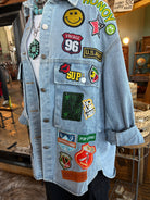 Multi Patch Oversized Denim Shirt Jacket-Denim Jacket-HiteJeans-Stuffology - Where Vintage Meets Modern, A Boutique for Real Women in Crosbyton, TX