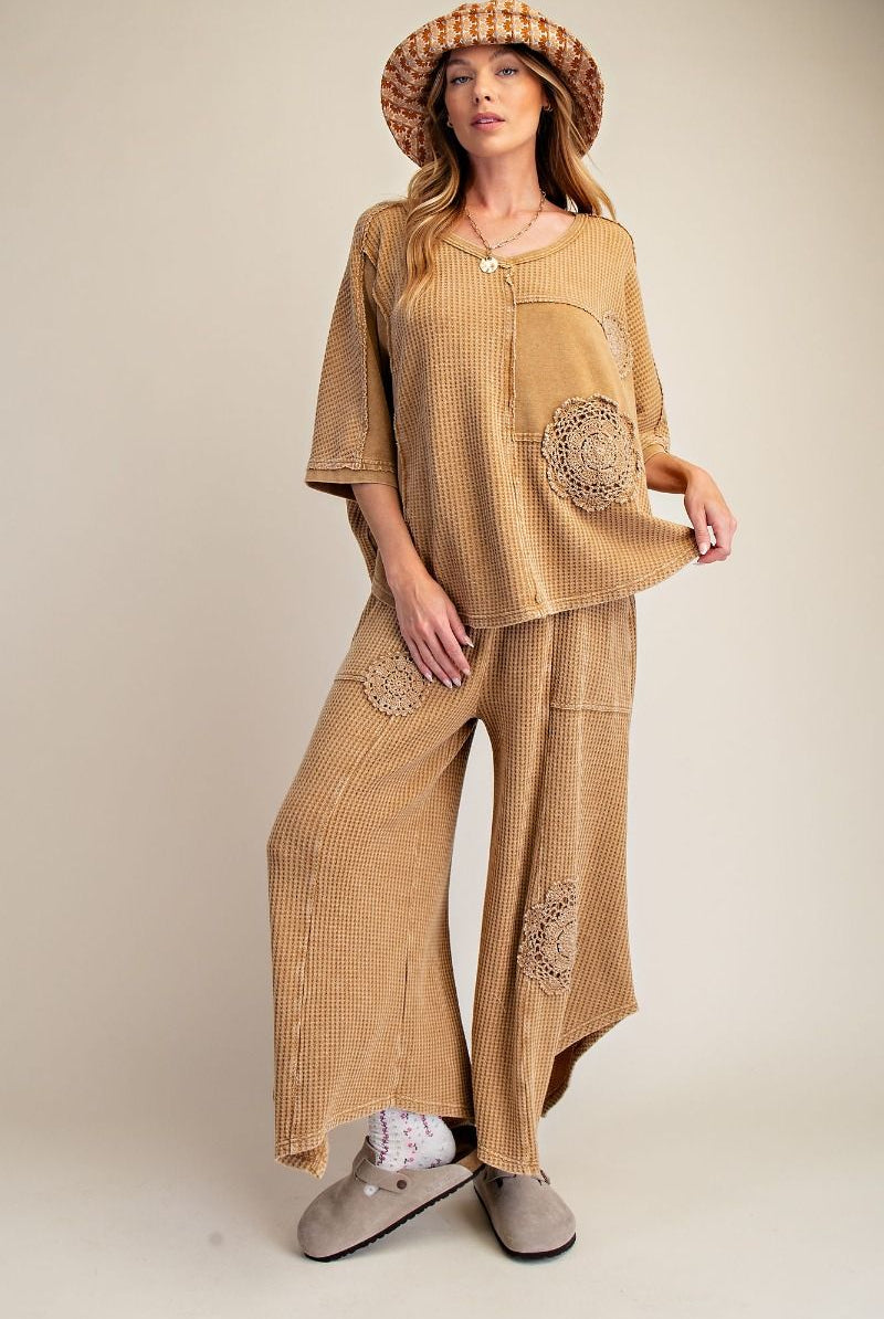 Crochet Patch Waffle Knit Top-Oversized Top-Stuffology Boutique -Stuffology - Where Vintage Meets Modern, A Boutique for Real Women in Crosbyton, TX