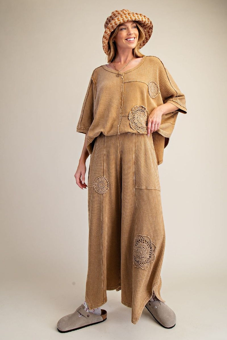 Crochet Patch Waffle Knit Top-Oversized Top-Stuffology Boutique -Stuffology - Where Vintage Meets Modern, A Boutique for Real Women in Crosbyton, TX