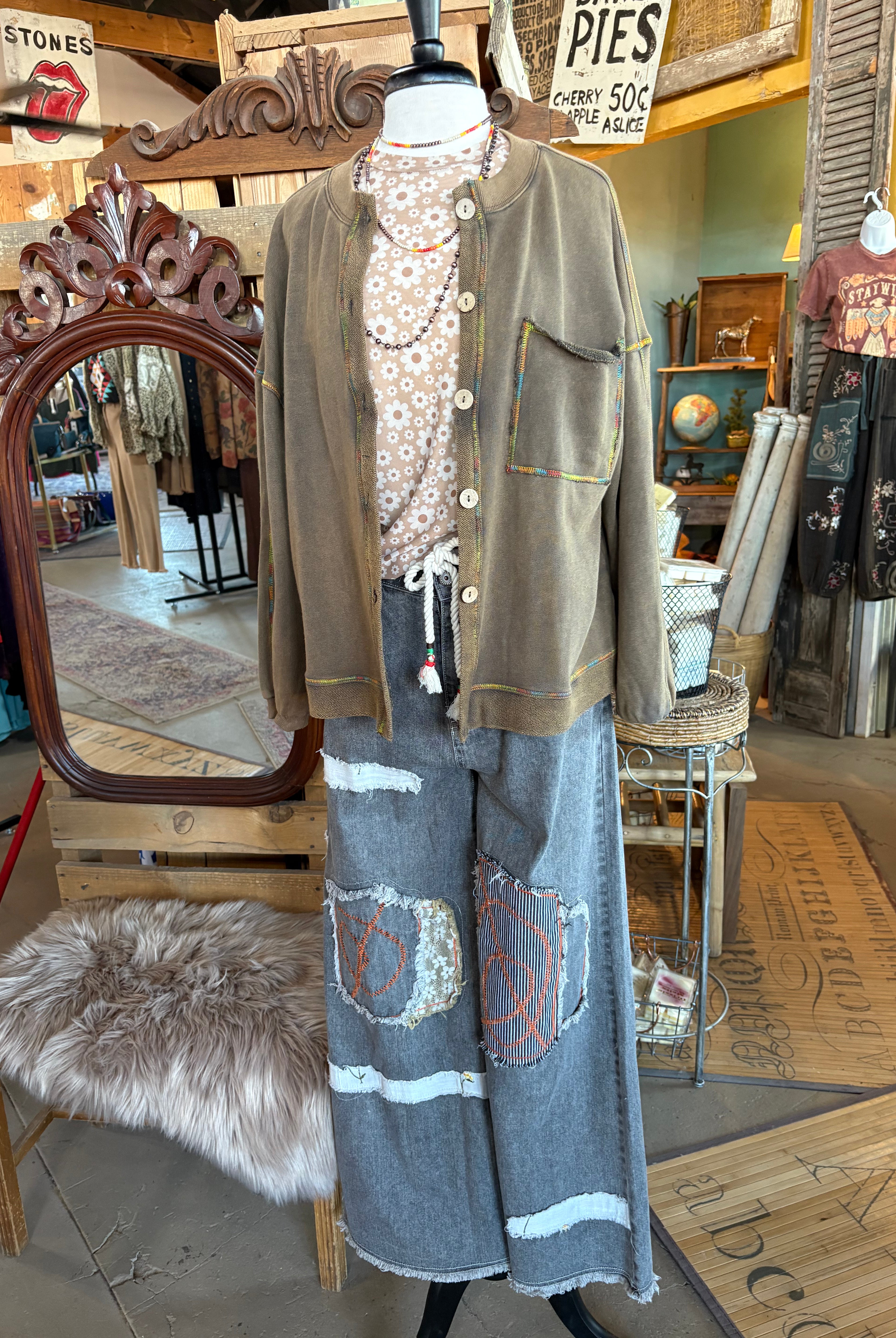 Mineral Wash Button Down Terry Knit Cardigan-Cardigan-Easel-Stuffology - Where Vintage Meets Modern, A Boutique for Real Women in Crosbyton, TX