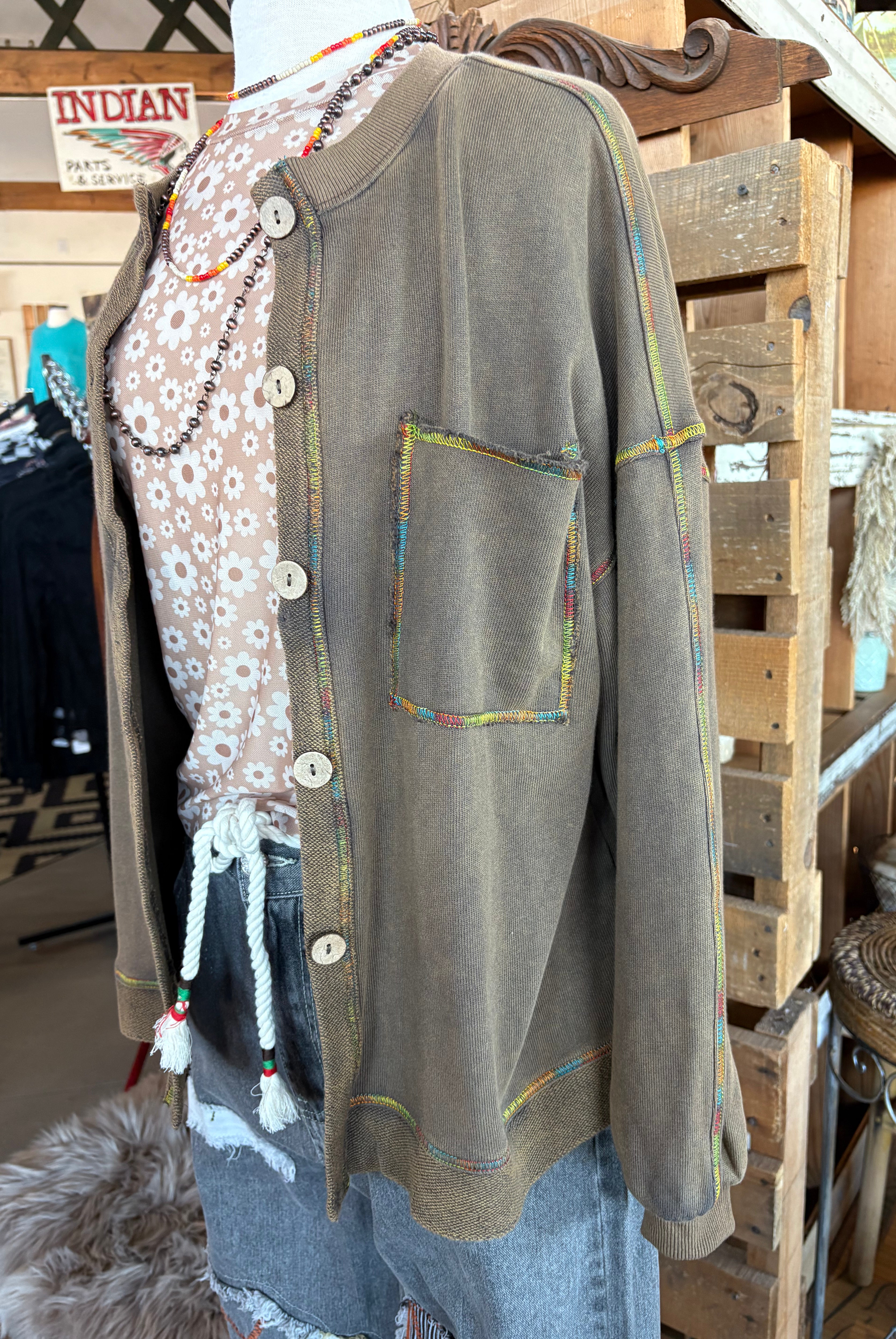 Mineral Wash Button Down Terry Knit Cardigan-Cardigan-Easel-Stuffology - Where Vintage Meets Modern, A Boutique for Real Women in Crosbyton, TX
