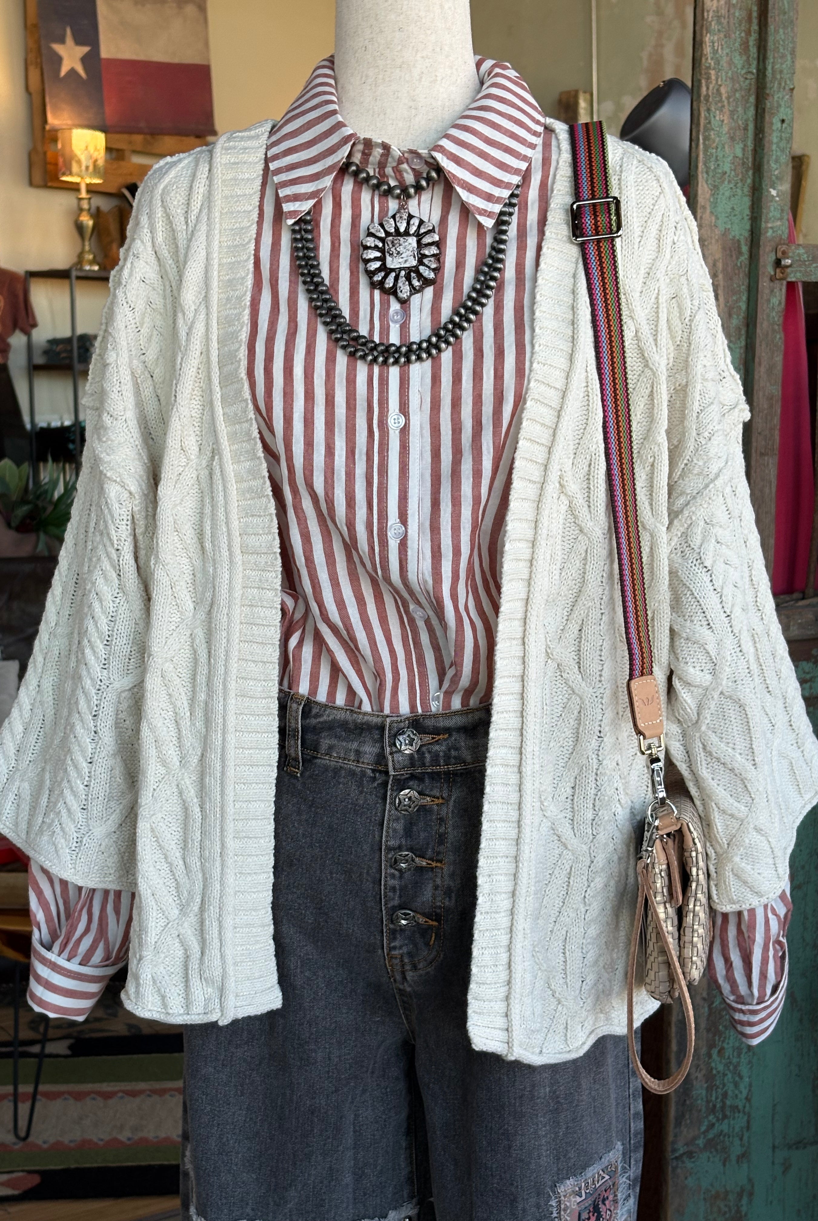 Striped Button Down Top-stripe top-Stuffology Boutique -Stuffology - Where Vintage Meets Modern, A Boutique for Real Women in Crosbyton, TX