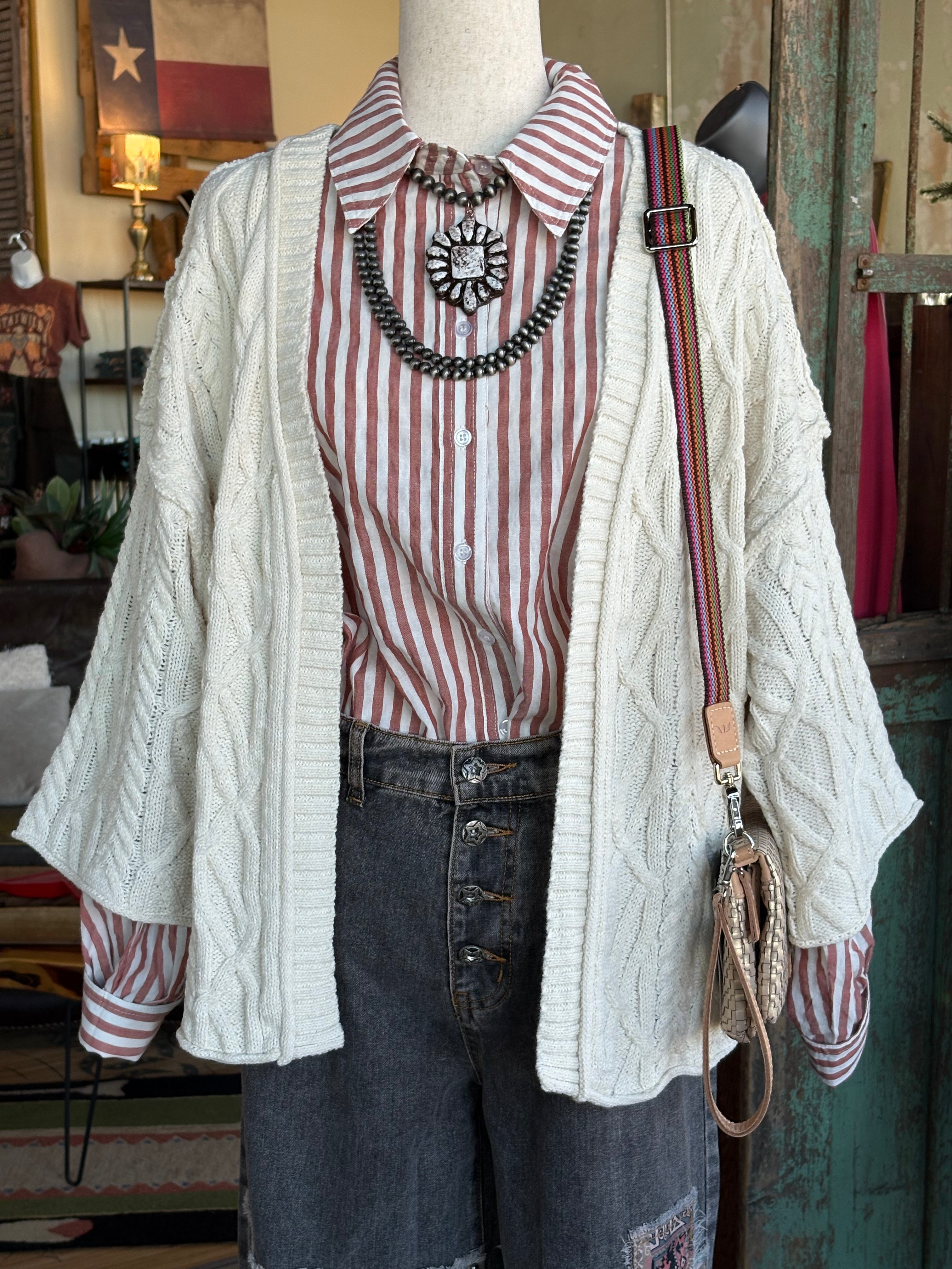 Striped Button Down Top-stripe top-Stuffology Boutique -Stuffology - Where Vintage Meets Modern, A Boutique for Real Women in Crosbyton, TX