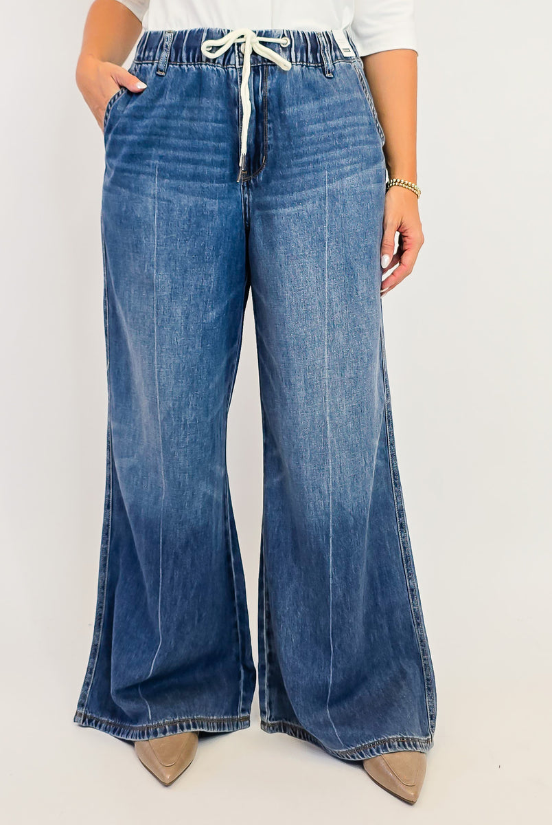 Judy Blue Drawstring Palazzo Jeans-Jeans-JUDY BLUE-Stuffology - Where Vintage Meets Modern, A Boutique for Real Women in Crosbyton, TX