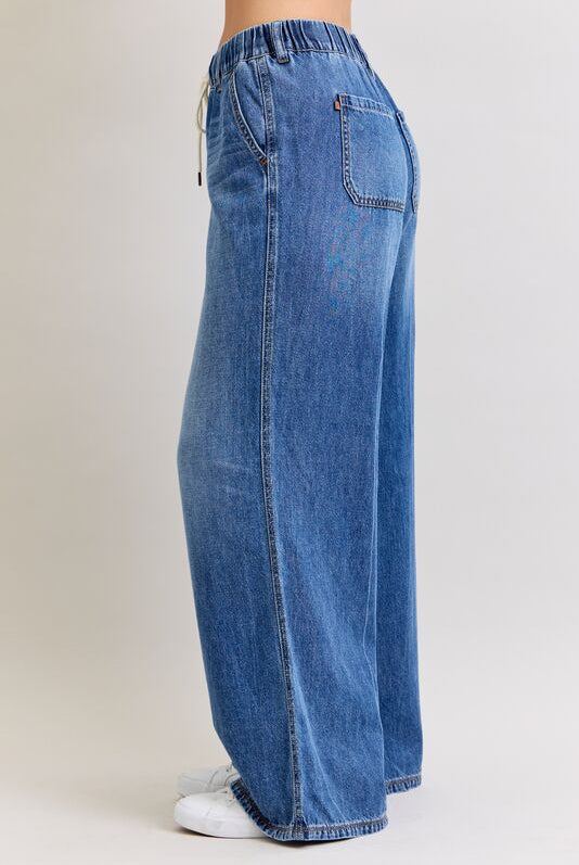 Judy Blue Drawstring Palazzo Jeans-Jeans-JUDY BLUE-Stuffology - Where Vintage Meets Modern, A Boutique for Real Women in Crosbyton, TX