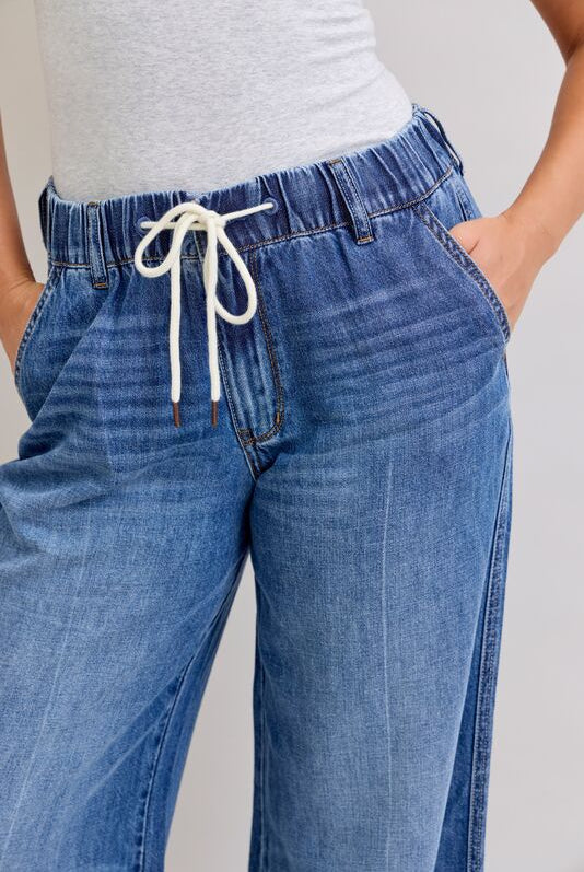 Judy Blue Drawstring Palazzo Jeans-Jeans-JUDY BLUE-Stuffology - Where Vintage Meets Modern, A Boutique for Real Women in Crosbyton, TX