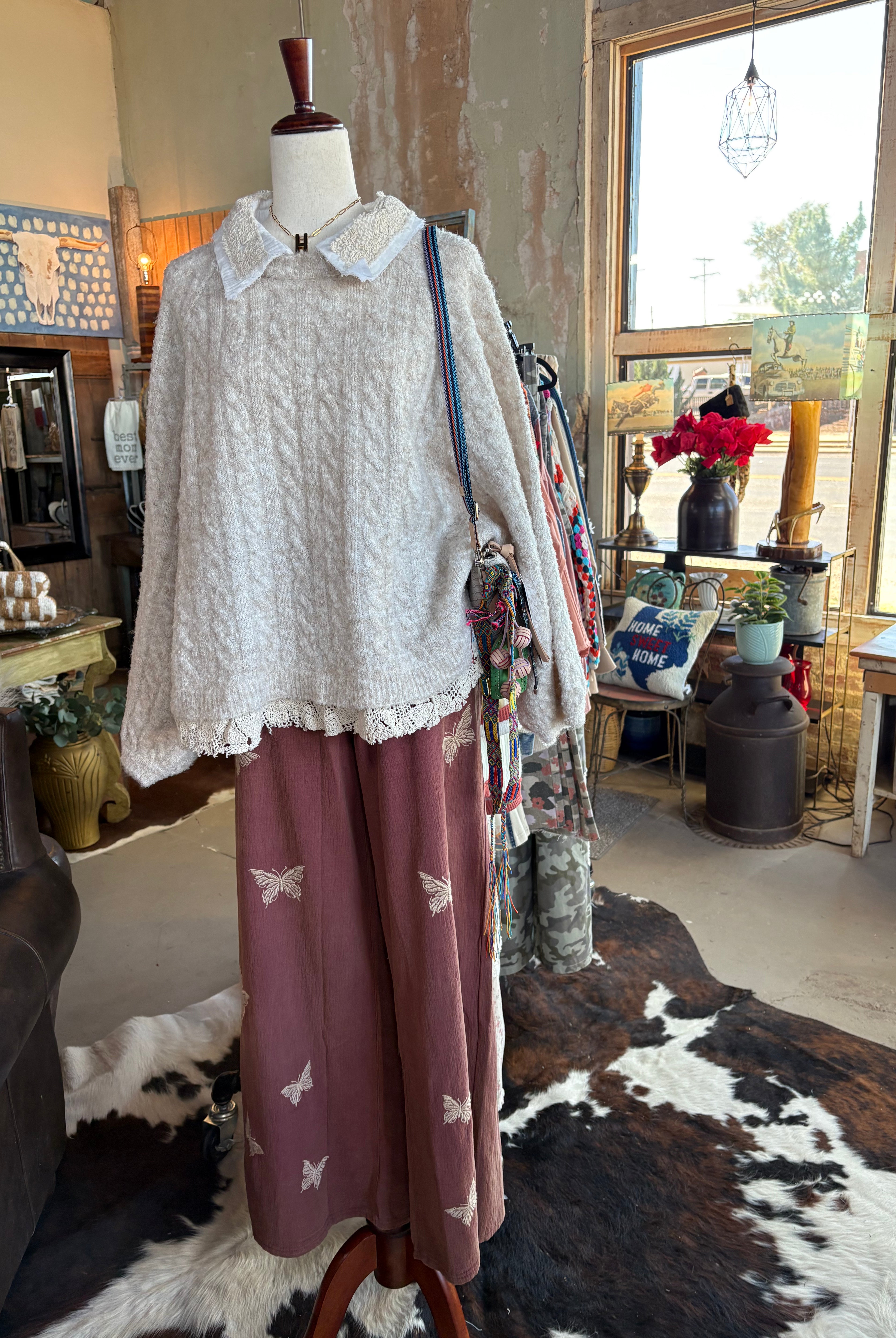 Collar neck double gauze crochet patch solid sweater top - POL Clothing-Sweaters-Pol Clothing-Stuffology - Where Vintage Meets Modern, A Boutique for Real Women in Crosbyton, TX