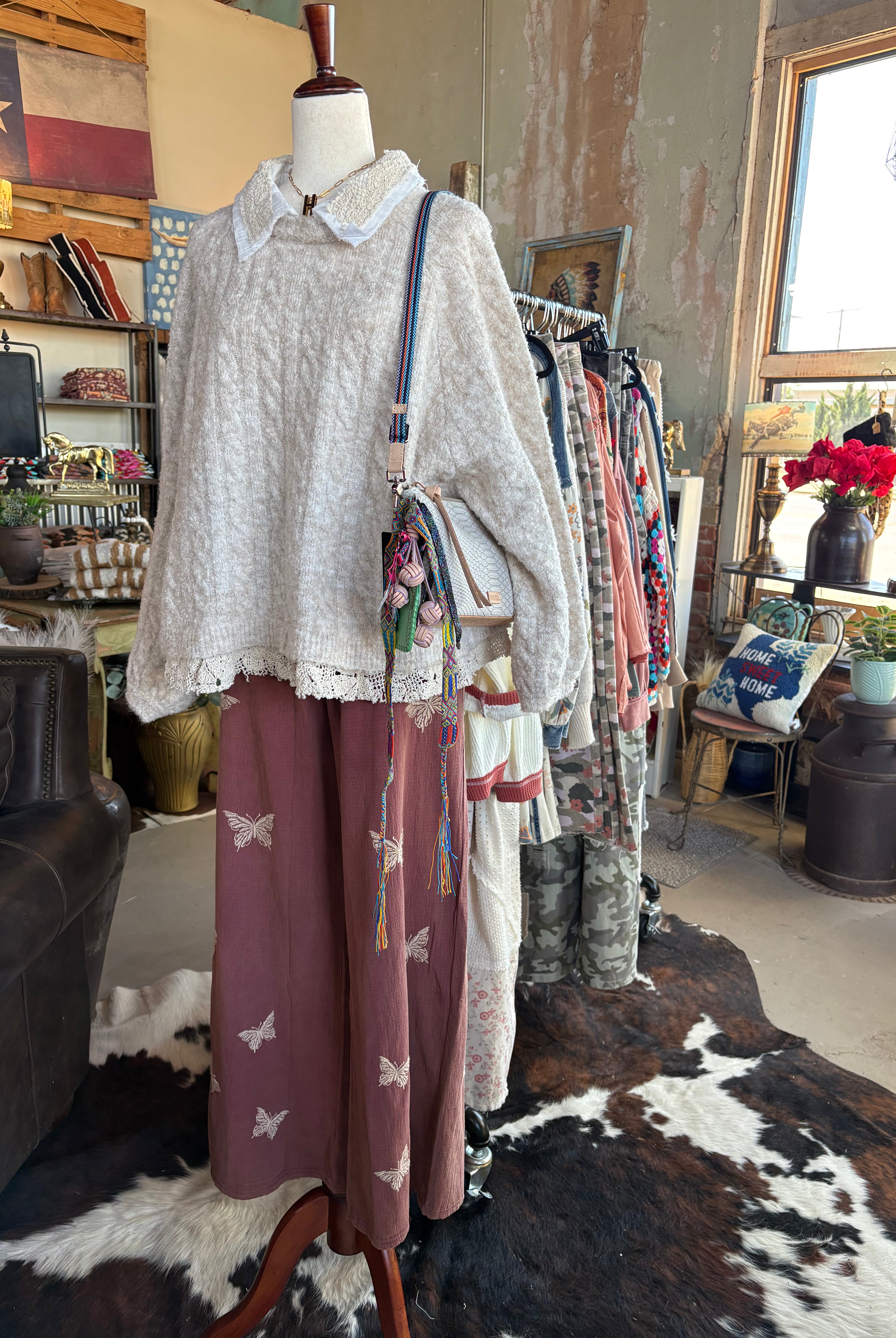 Collar neck double gauze crochet patch solid sweater top - POL Clothing-Sweaters-Pol Clothing-Stuffology - Where Vintage Meets Modern, A Boutique for Real Women in Crosbyton, TX