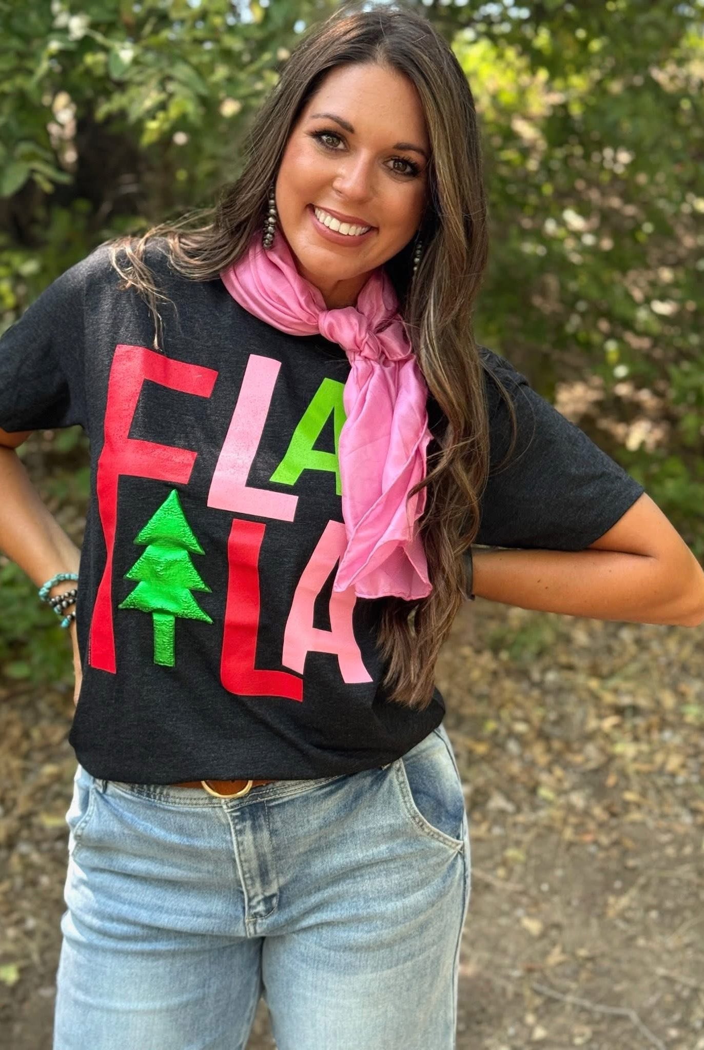 Fa La La Graphic Tee-Graphic Tees-Texas True Threads-Stuffology - Where Vintage Meets Modern, A Boutique for Real Women in Crosbyton, TX
