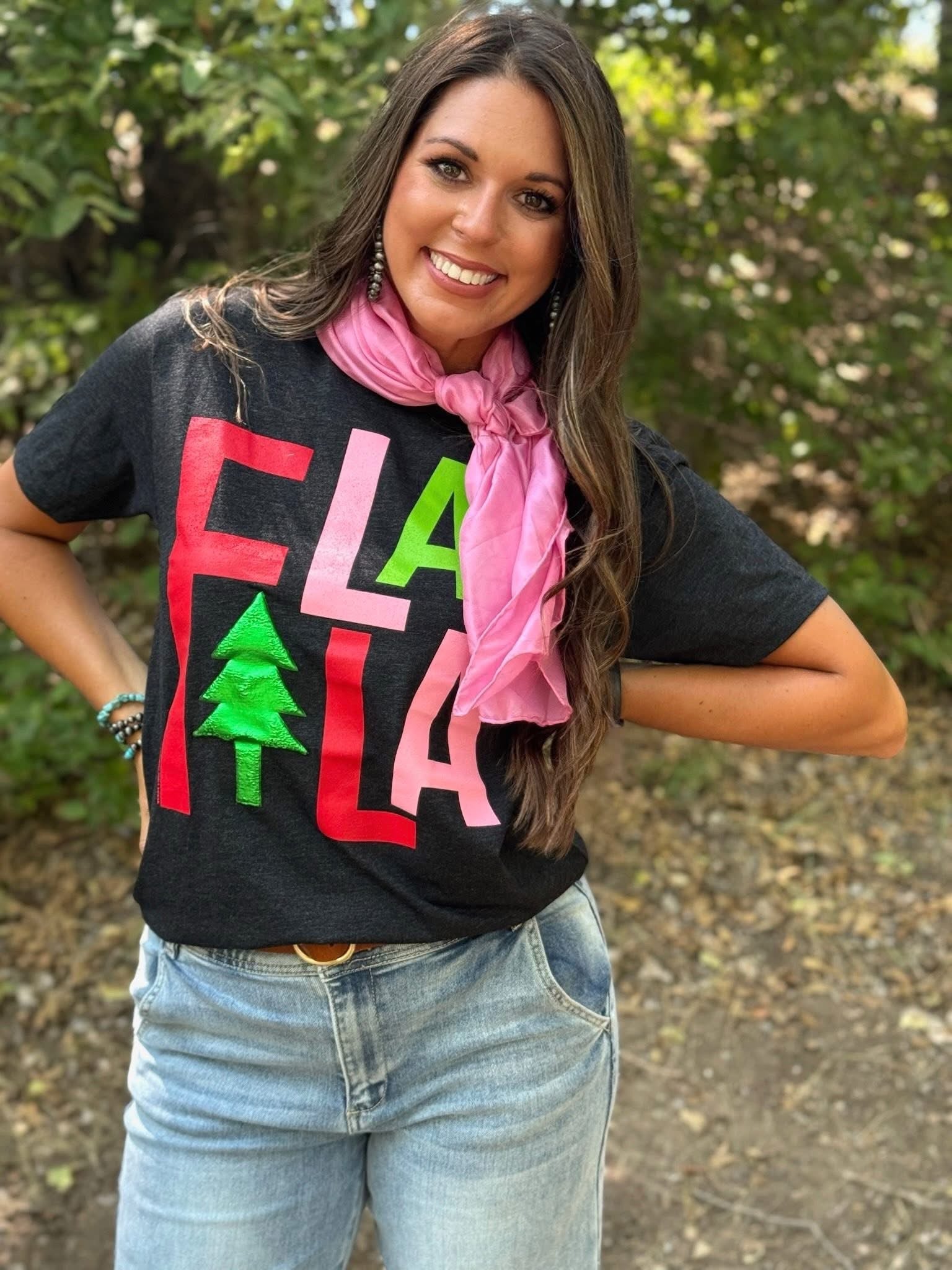 Fa La La Graphic Tee-Graphic Tees-Texas True Threads-Stuffology - Where Vintage Meets Modern, A Boutique for Real Women in Crosbyton, TX