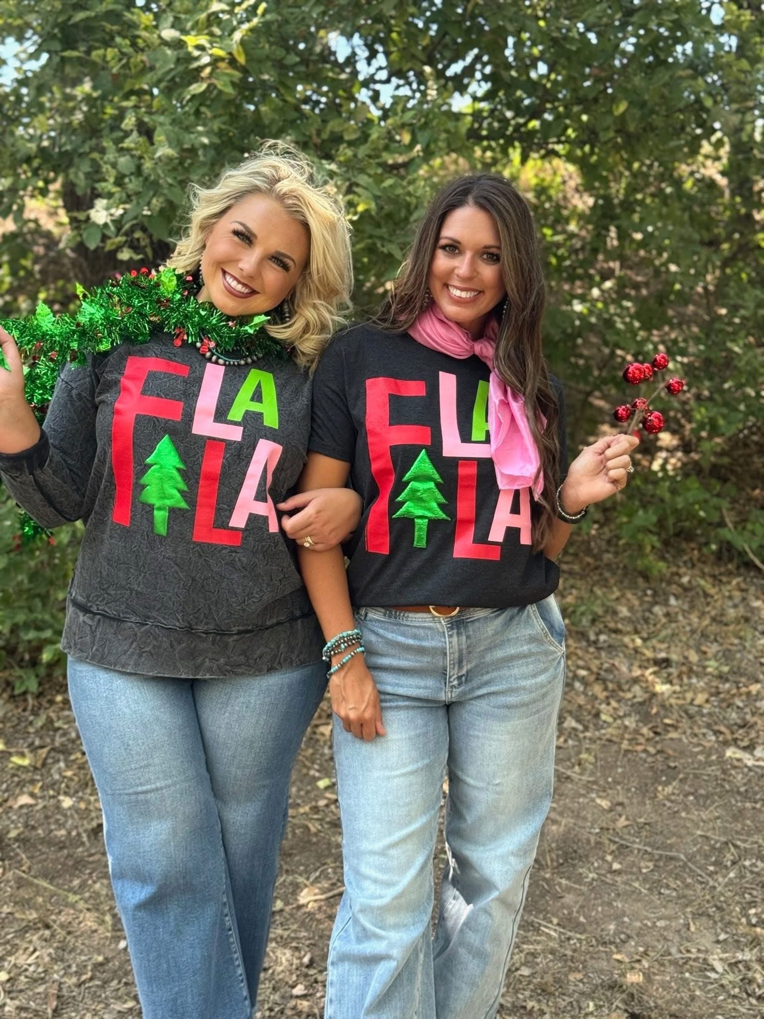 Fa La La Graphic Tee-Graphic Tees-Texas True Threads-Stuffology - Where Vintage Meets Modern, A Boutique for Real Women in Crosbyton, TX