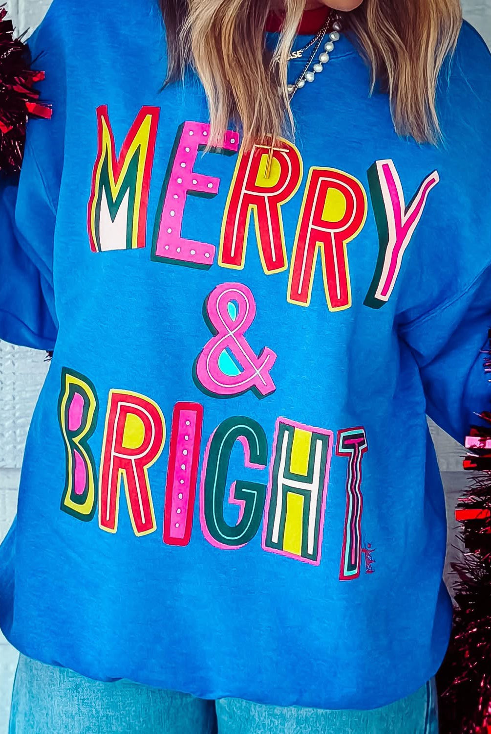 Merry & Bright Sweatshirt-SWEATSHIRT-Prickly Pear TX-Stuffology - Where Vintage Meets Modern, A Boutique for Real Women in Crosbyton, TX