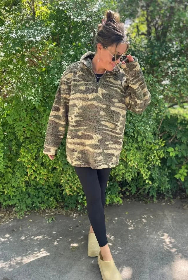 Camo Sherpa Pullover-Pullover Top-Stuffology Boutique -Stuffology - Where Vintage Meets Modern, A Boutique for Real Women in Crosbyton, TX