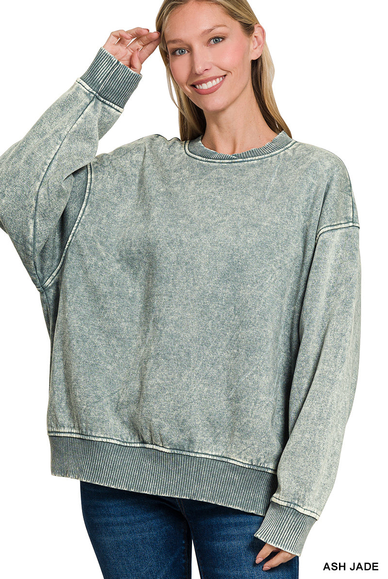 Acid Wash Fleece Oversized Pullover-SWEATSHIRT-Zenana-Stuffology - Where Vintage Meets Modern, A Boutique for Real Women in Crosbyton, TX