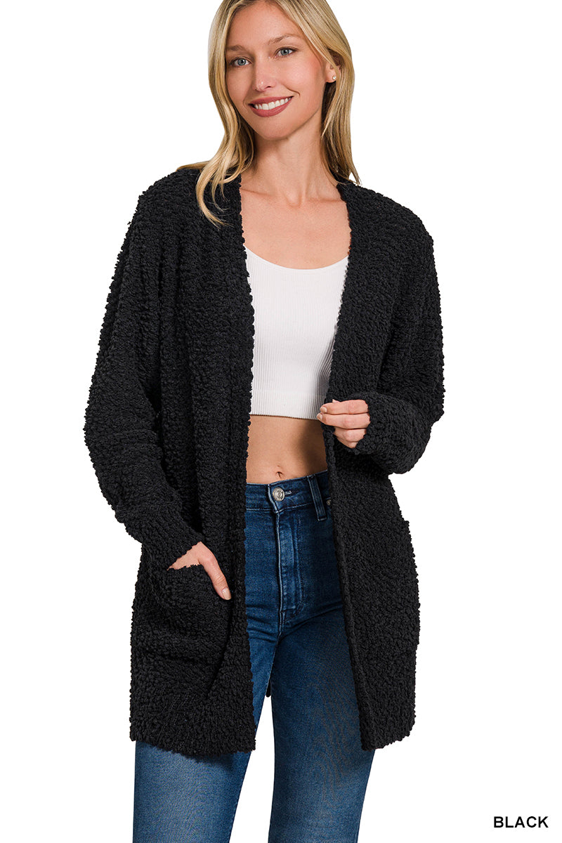 Popcorn Open-Front Cardigan-Sweater Cardigan-Zenana-Stuffology - Where Vintage Meets Modern, A Boutique for Real Women in Crosbyton, TX