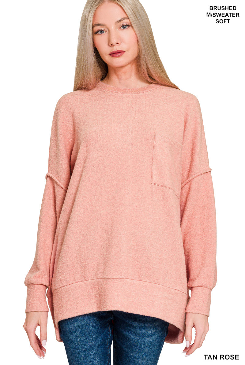 Brushed Melange Drop Shoulder Oversized Sweater with Pocket-Sweaters-ZENANA-Stuffology - Where Vintage Meets Modern, A Boutique for Real Women in Crosbyton, TX