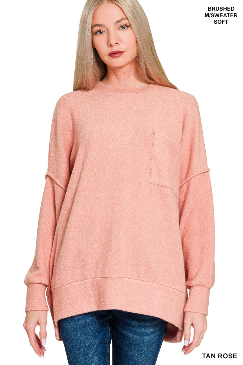 Brushed Melange Drop Shoulder Oversized Sweater with Pocket-Sweaters-ZENANA-Stuffology - Where Vintage Meets Modern, A Boutique for Real Women in Crosbyton, TX
