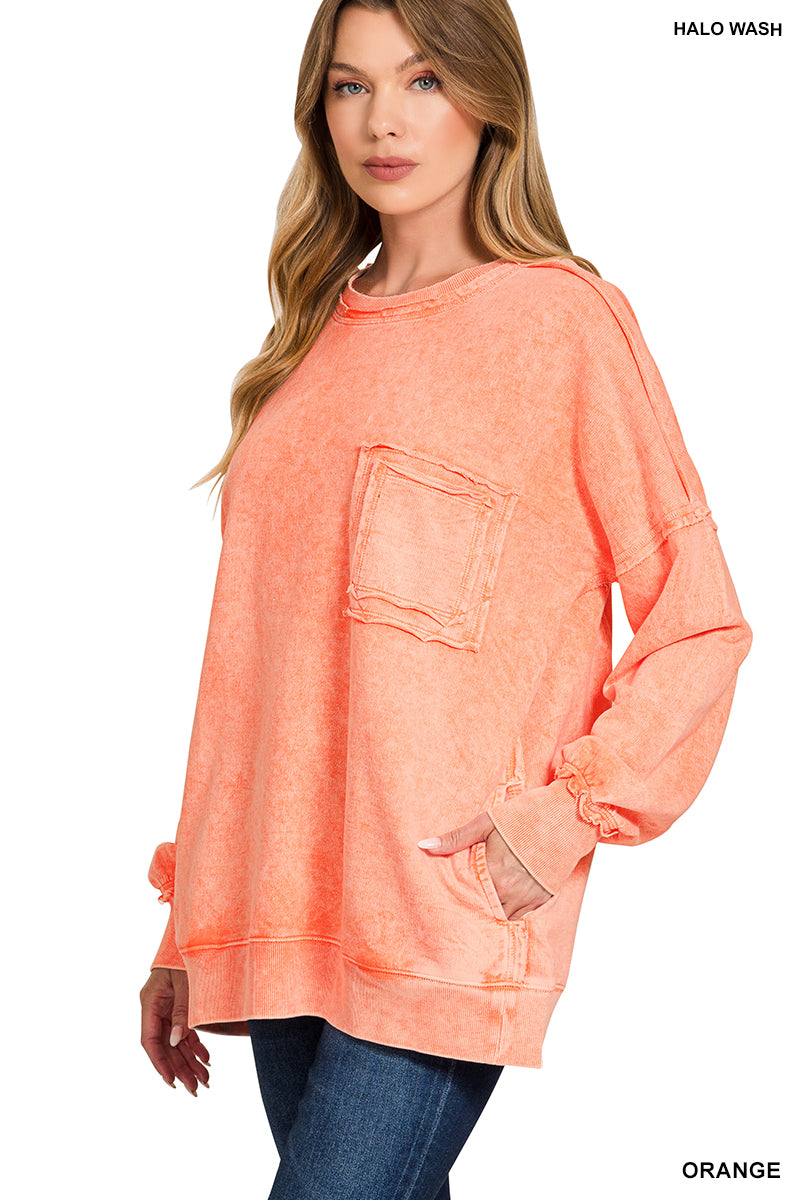 Halo Washed French Terry Exposed - Seam Sweatshirt-SWEATSHIRT-Zenana-Stuffology - Where Vintage Meets Modern, A Boutique for Real Women in Crosbyton, TX