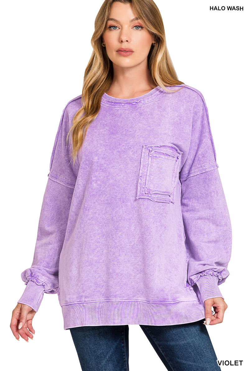 Halo Washed French Terry Exposed - Seam Sweatshirt-SWEATSHIRT-Zenana-Stuffology - Where Vintage Meets Modern, A Boutique for Real Women in Crosbyton, TX