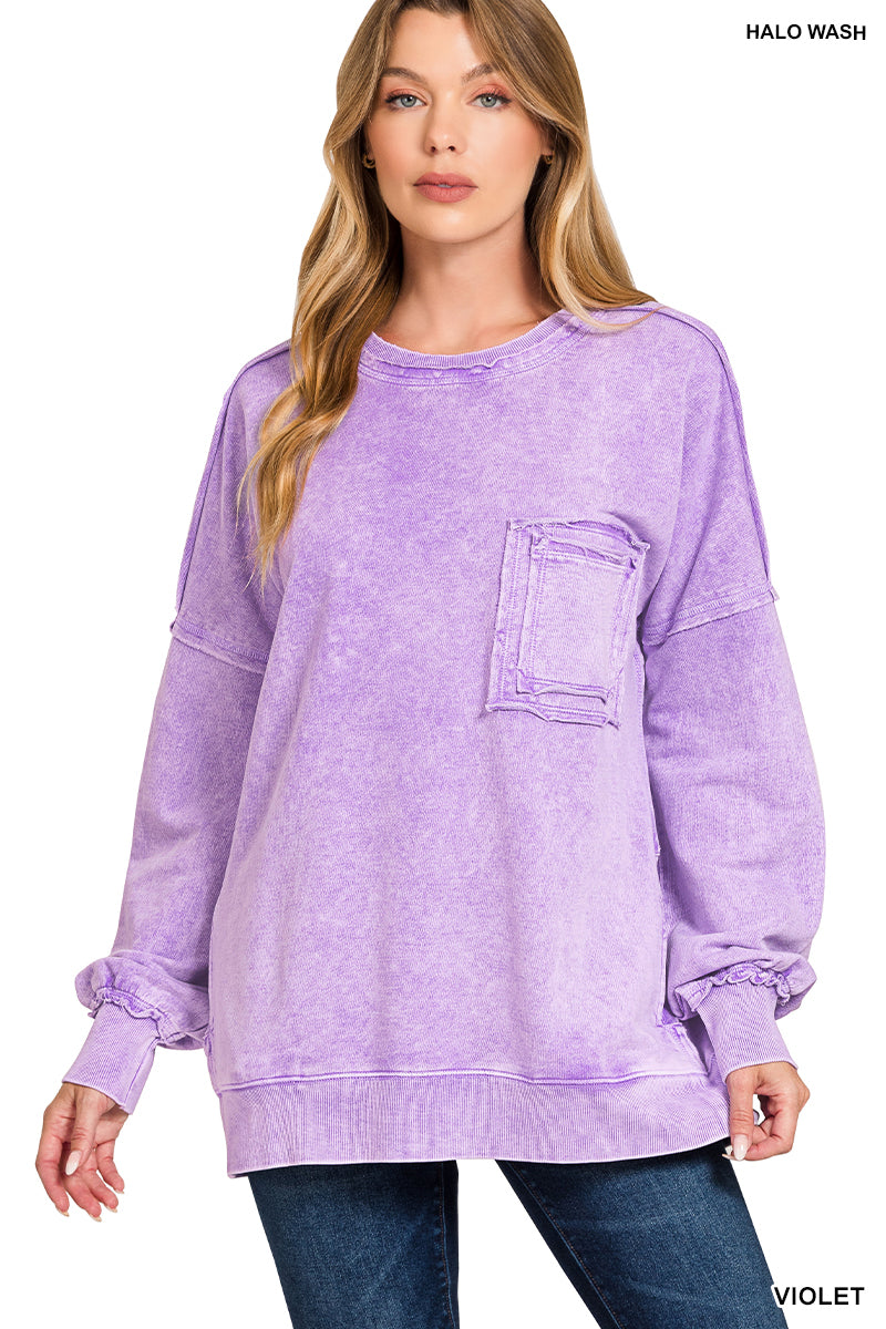 Halo Washed French Terry Exposed - Seam Sweatshirt-SWEATSHIRT-Zenana-Stuffology - Where Vintage Meets Modern, A Boutique for Real Women in Crosbyton, TX