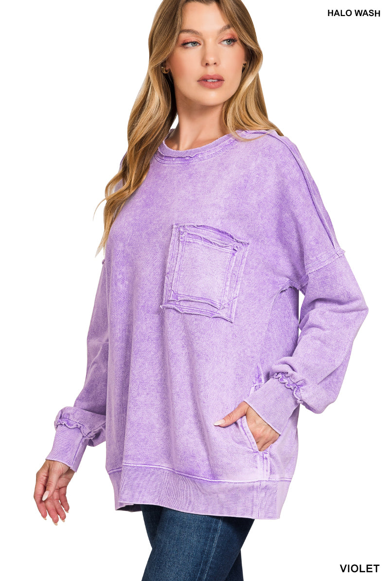 Halo Washed French Terry Exposed - Seam Sweatshirt-SWEATSHIRT-Zenana-Stuffology - Where Vintage Meets Modern, A Boutique for Real Women in Crosbyton, TX